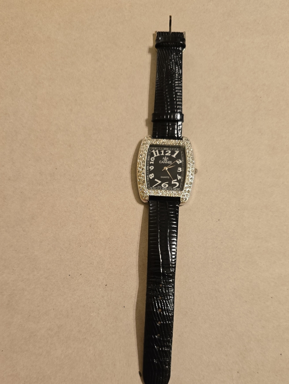 Speidel Black Crystal-Accent Wristwatch with Genuine Leather Strap